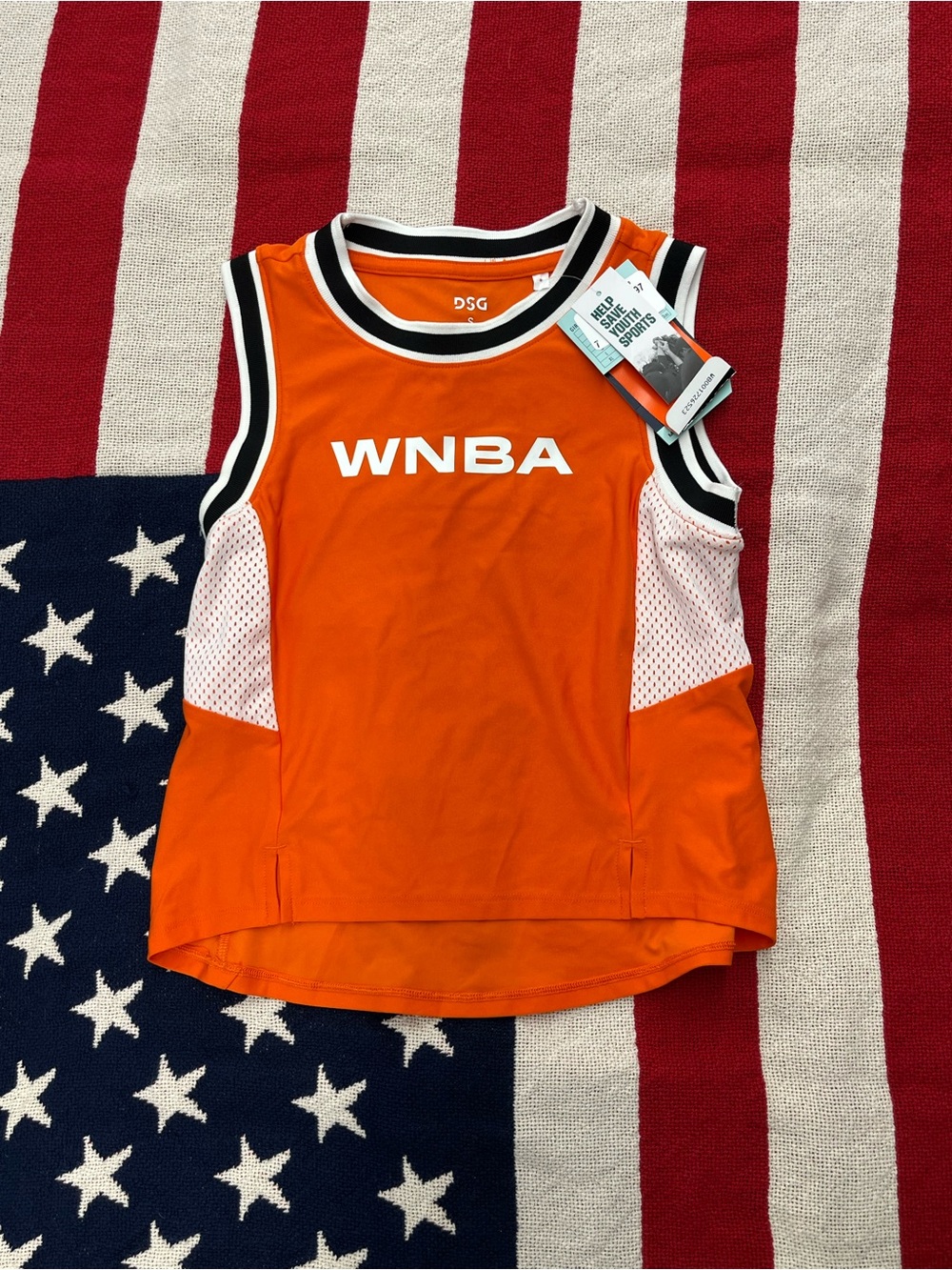 DSG Orange WNBA Kids Basketball Tank with White Mesh Panels Size 8-9 NWT